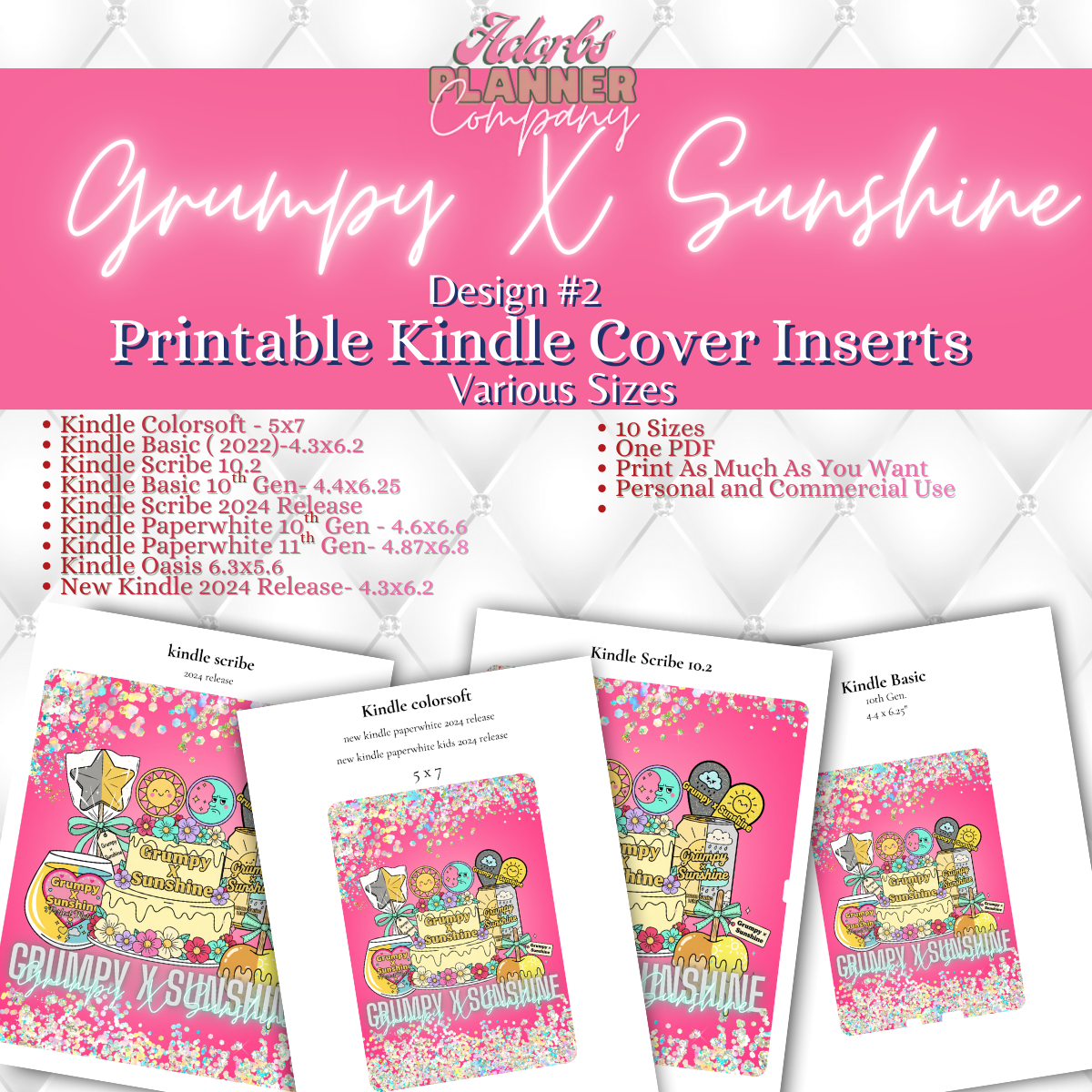 #GPSN03226 Grumpy X Sunshine Design #2 Kindle Insert | E-Reader Insert | Book Lover Gift | Bookish Stationery | Printable | INSTANT DOWNLOAD |Various Sizes | Handmade by Adorbs Planner Company