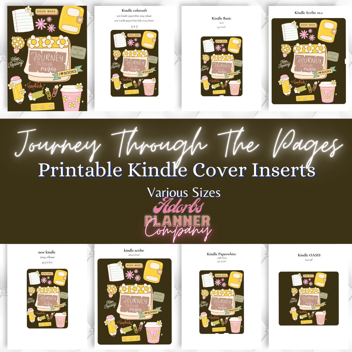 #KNDL01251-Journey Through Pages Printable Kindle Insert | 10 Sizes | Personal and Commercial Use | Bookish Accessories | Book Lover
