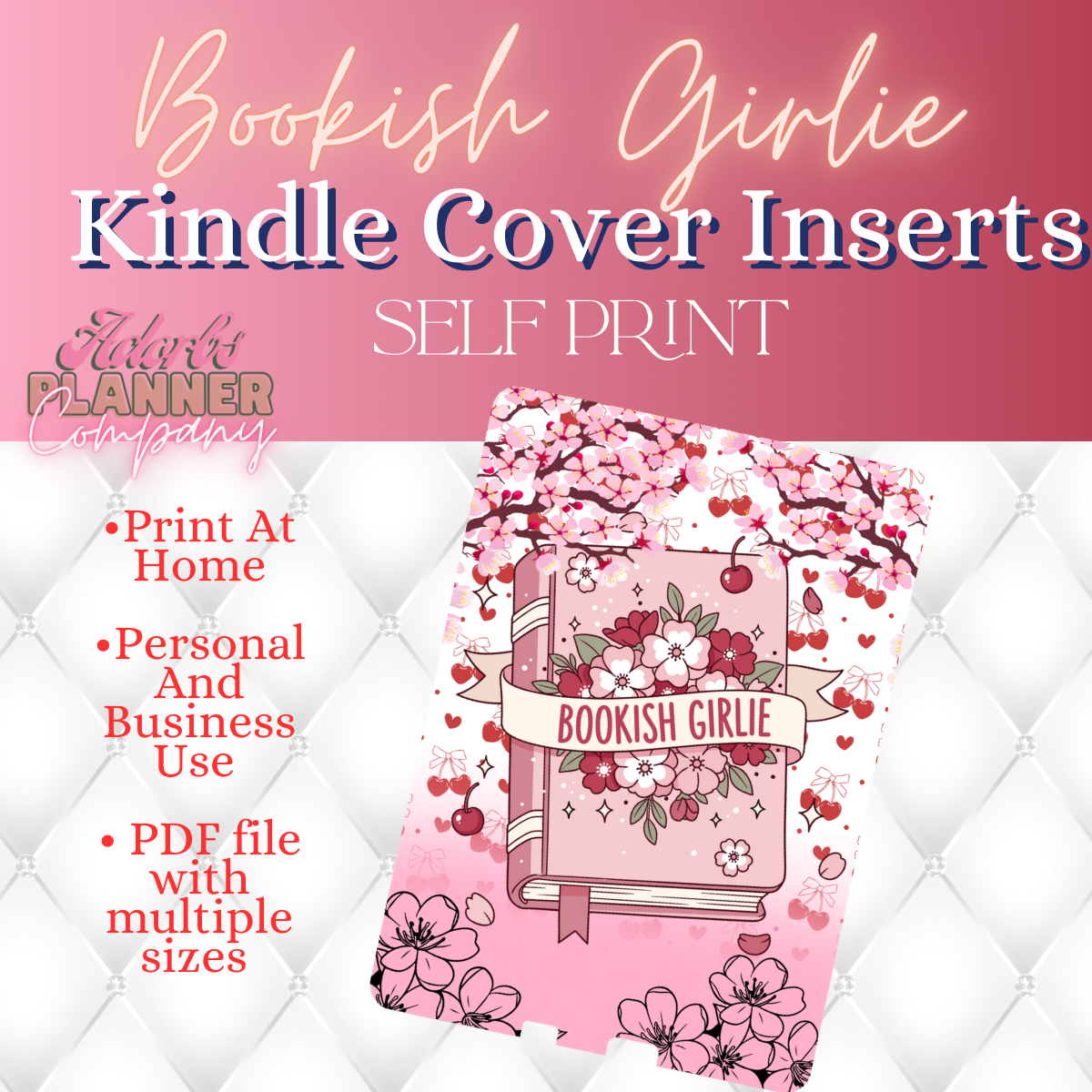 Bookish Girlie Kindle Insert | E-Reader Insert | Book Lover Gift | Bookish Stationery | Printable | INSTANT DOWNLOAD |Various Sizes | Handmade by Adorbs Planner Company #BKGRL2601