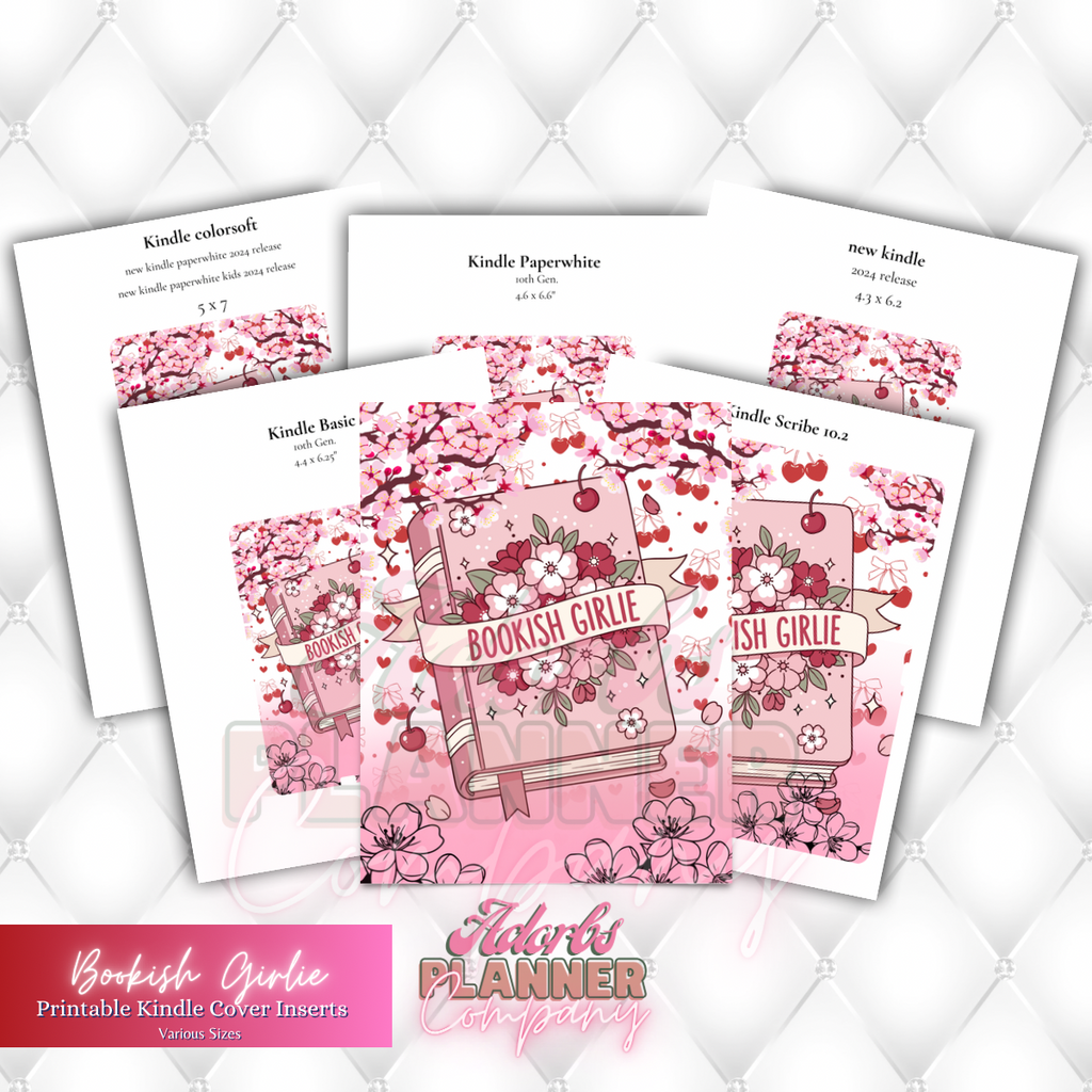 Bookish Girlie Kindle Insert | E-Reader Insert | Book Lover Gift | Bookish Stationery | Printable | INSTANT DOWNLOAD |Various Sizes | Handmade by Adorbs Planner Company #BKGRL2601
