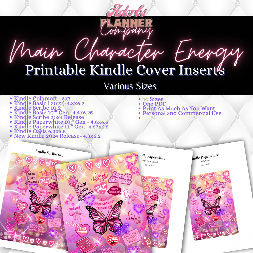 ‘Main Character Energy’ Printable Kindle
Insert | 10 Sizes | Personal and Commercial Use | Bookish
Accessories | Book Lover | Digital Download #KNDL01256