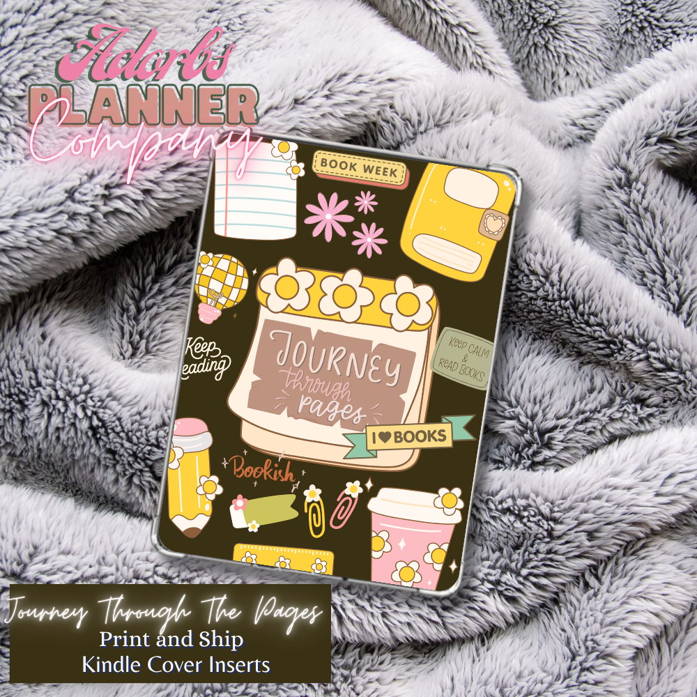 #KNDL01251-Journey Through Pages Kindle Insert | E-Reader Insert | Book Lover Gift | Bookish Stationery | Print and Ship | Various Sizes | Handmade by Adorbs Planner Company