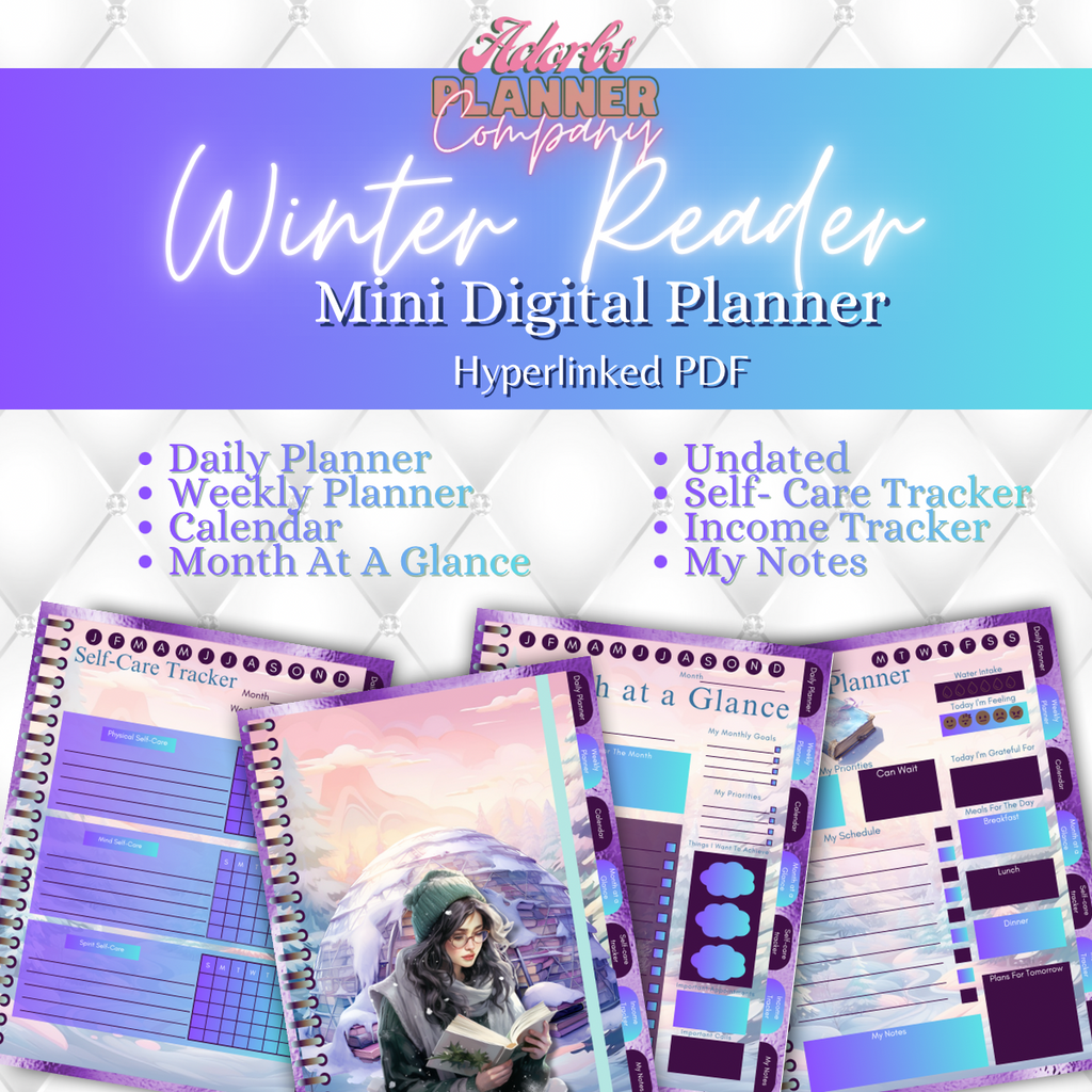 Winter Reader | Beautiful Snow | Happy Holidays | Bookish | Undated Digital Mini Planner | PDF | Hyperlinked Tabs | 20 Pages | Income Tracker |Self Care Tracker | Month At A Glance