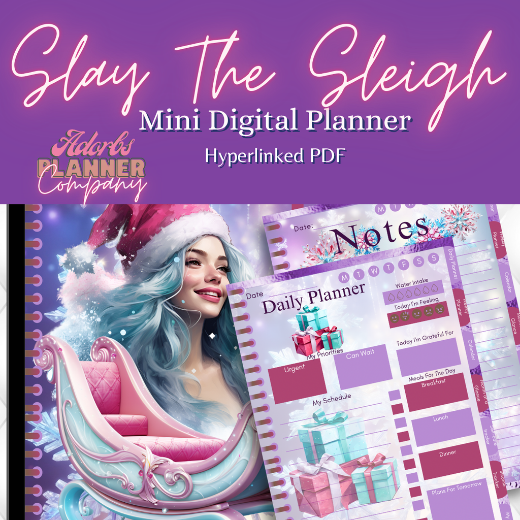 Slay The Sleigh | Beautiful Christmas | Happy Holidays | Undated Digital Mini Planner | PDF | Hyperlinked Tabs | 20 Pages | Income Tracker |Self Care Tracker | Month At A Glance