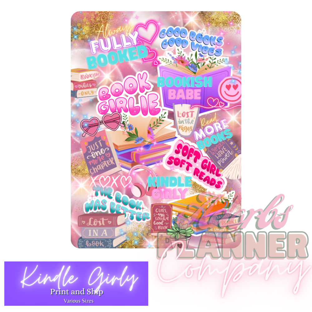 #KNDL01254-‘Kindle Girly’ Kindle Insert | E-Reader Insert | Book Lover Gift | Bookish Stationery | Print and Ship | Various Sizes | Handmade by Adorbs Planner Company