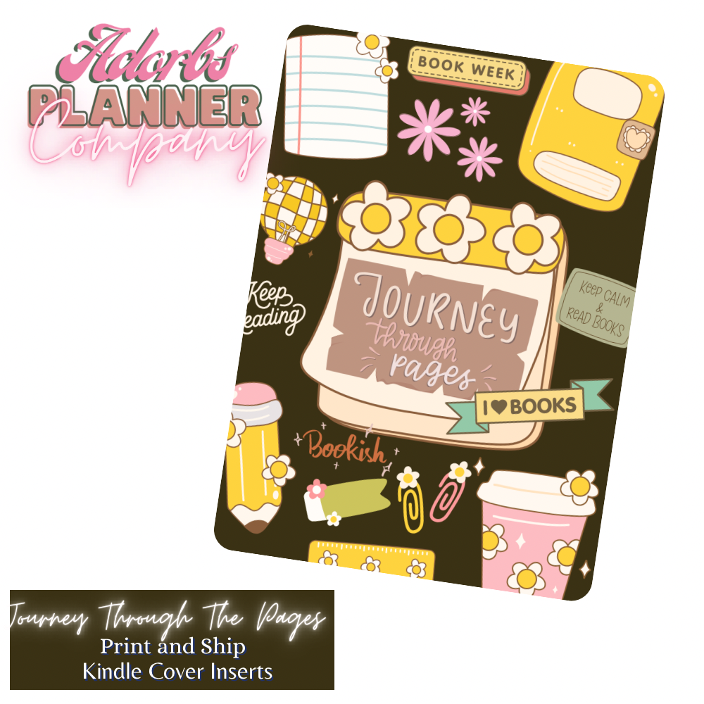 #KNDL01251-Journey Through Pages Kindle Insert | E-Reader Insert | Book Lover Gift | Bookish Stationery | Print and Ship | Various Sizes | Handmade by Adorbs Planner Company