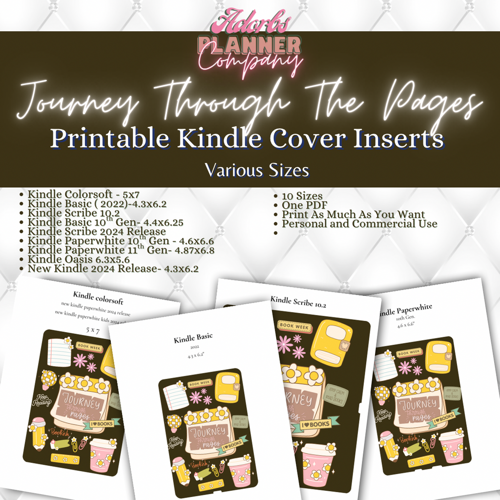 #KNDL01251-Journey Through Pages Printable Kindle Insert | 10 Sizes | Personal and Commercial Use | Bookish Accessories | Book Lover