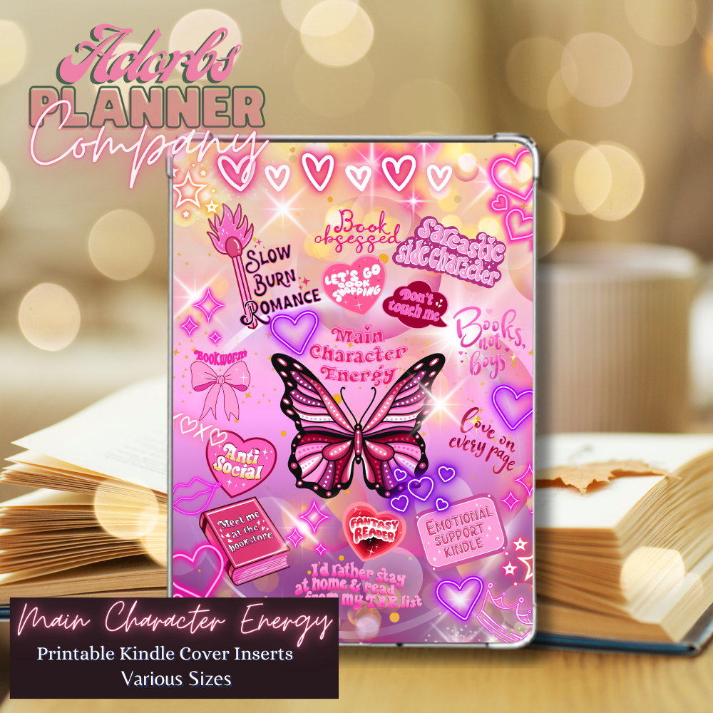 ‘Main Character Energy’ Printable Kindle
Insert | 10 Sizes | Personal and Commercial Use | Bookish
Accessories | Book Lover | Digital Download #KNDL01256