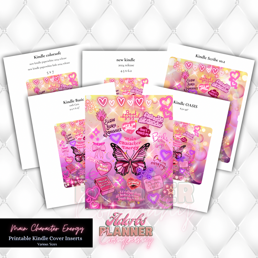 ‘Main Character Energy’ Printable Kindle
Insert | 10 Sizes | Personal and Commercial Use | Bookish
Accessories | Book Lover | Digital Download #KNDL01256