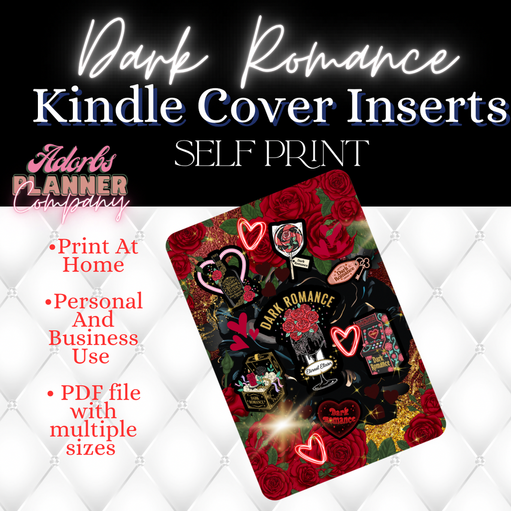 Dark Romance Kindle Insert | E-Reader Insert | Book Lover Gift | Bookish Stationery | Printable | INSTANT DOWNLOAD |Various Sizes | Handmade by Adorbs Planner Company #DKRM2601