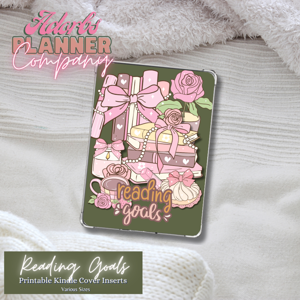 #KNDL01253-Reading Goals Kindle Insert | E-Reader Insert | Book Lover Gift | Bookish Stationery | Printable | INSTANT DOWNLOAD |Various Sizes | Handmade by Adorbs Planner Company
