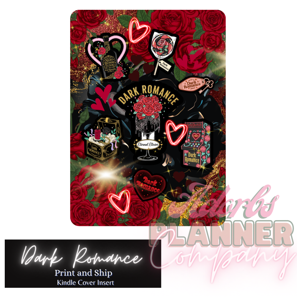 Dark Romance Kindle Insert | E-Reader Insert | Book Lover Gift | Bookish Stationery | Print and Ship | Various Sizes | Handmade by Adorbs Planner Company #DKRM2601