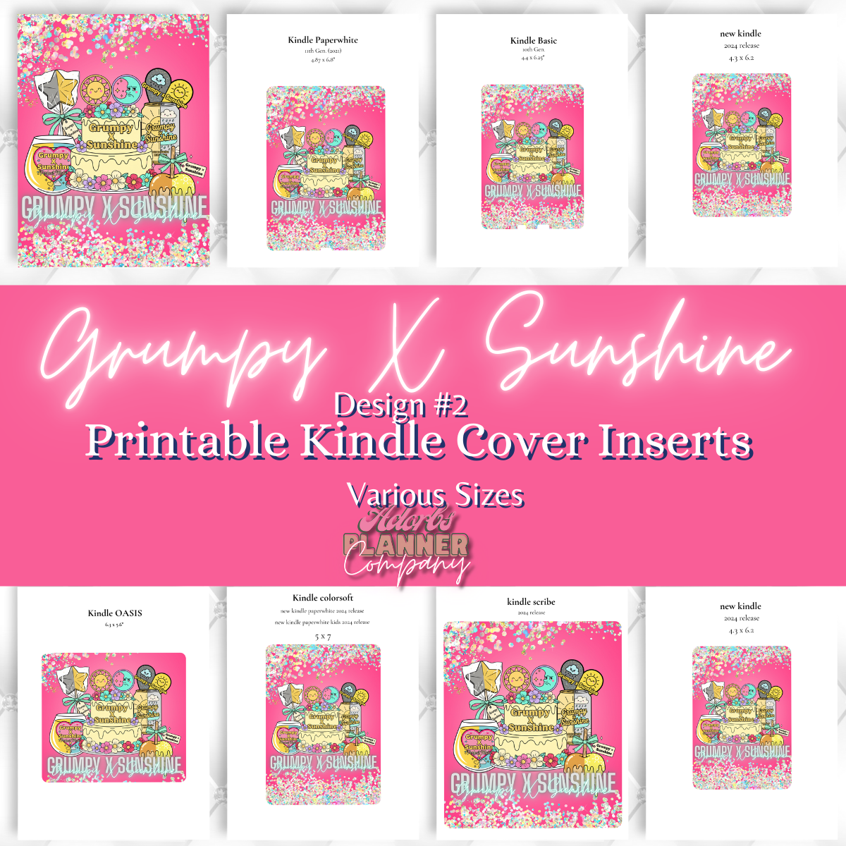 #GPSN03226 Grumpy X Sunshine Design #2 Kindle Insert | E-Reader Insert | Book Lover Gift | Bookish Stationery | Printable | INSTANT DOWNLOAD |Various Sizes | Handmade by Adorbs Planner Company