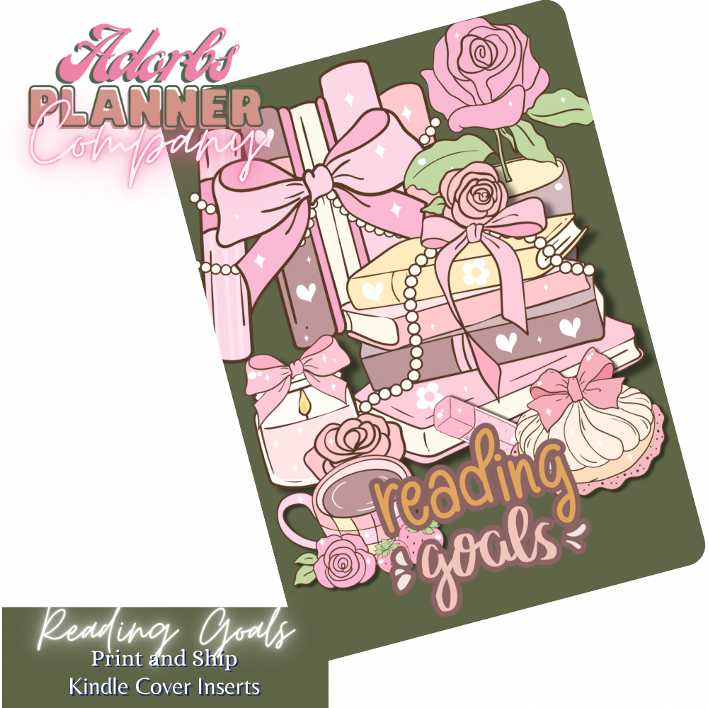 #KNDL01253-Reading Goals Kindle Insert | E-Reader Insert | Book Lover Gift | Bookish Stationery | Print and Ship | Various Sizes | Handmade by Adorbs Planner Company