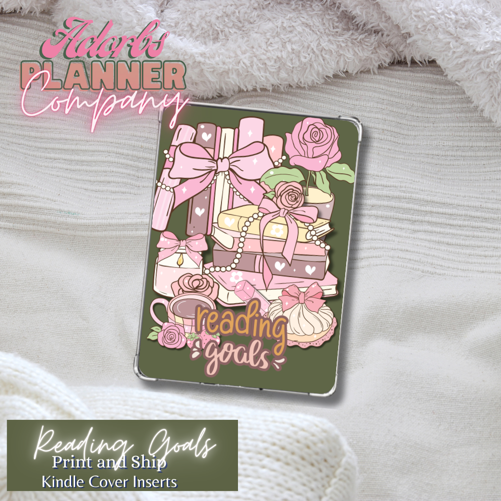 #KNDL01253-Reading Goals Kindle Insert | E-Reader Insert | Book Lover Gift | Bookish Stationery | Print and Ship | Various Sizes | Handmade by Adorbs Planner Company