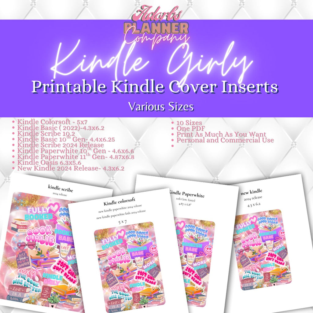 #KNDL01254- Kindle Girly Bookish Printable Kindle Insert | 10 Sizes | Personal and Commercial Use | Bookish Accessories | Book Lover | Girlie Design