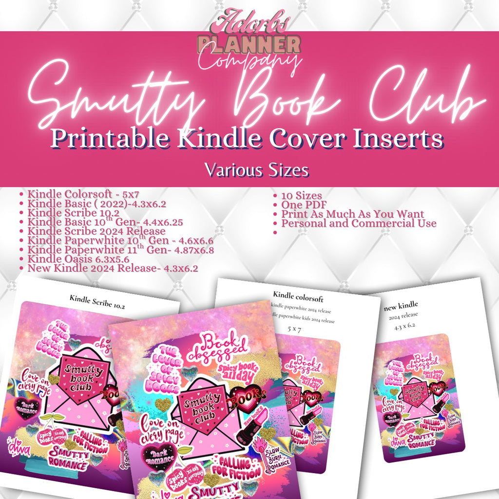 #KNDL01257- Smutty Book Club Printable Kindle Insert | 10 Sizes | Personal and Commercial Use | Bookish Accessories | Book Lover | Girlie Design | INSTANT DOWNLOAD