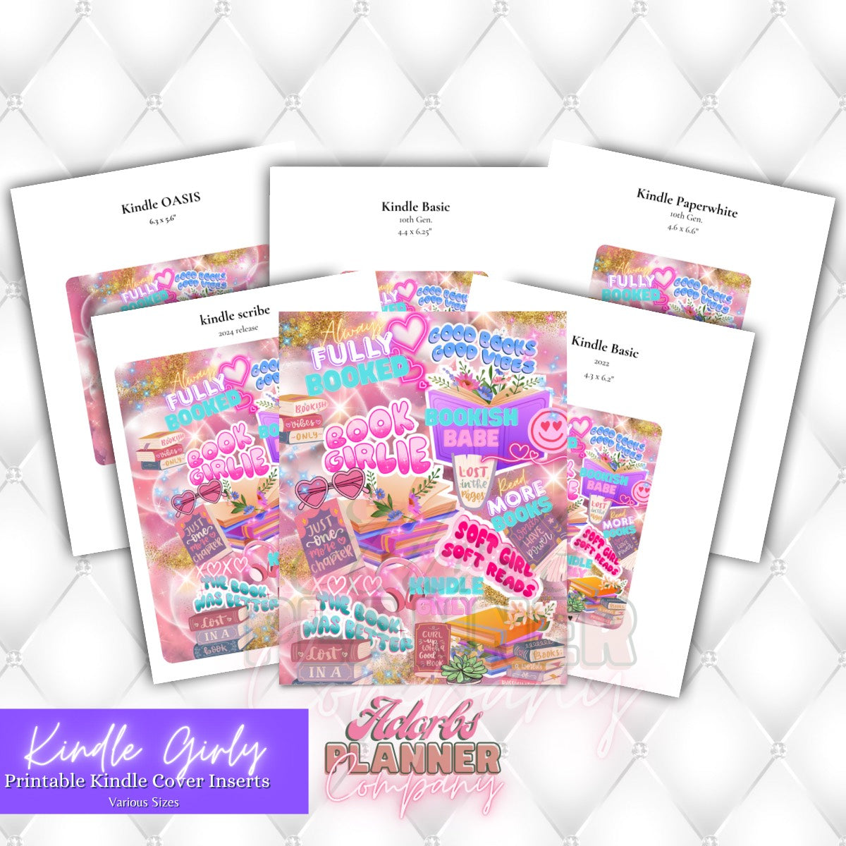 #KNDL01254- Kindle Girly Bookish Printable Kindle Insert | 10 Sizes | Personal and Commercial Use | Bookish Accessories | Book Lover | Girlie Design